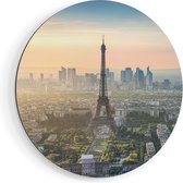 Artaza Dibond Muurcirkel Skyline Van Parijs Met De Eiffeltoren - Ø 40 cm - Klein - Wandcirkel - Rond Schilderij - Voor Binnen en Buiten