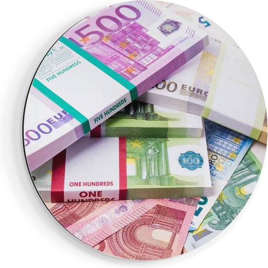 Artaza Muurcirkel - Euro Geld Briefjes - Stapels - Wandcirkel - Rond Schilderij