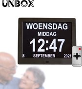 UNBOX - Digitale Dementieklok - Kalenderklok voor Alzheimer - Klok met datum en dag - Wandklok – Senioren Dementie Klok - Incl. Handleiding - Zwart
