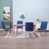 Decoways - Eetkamerstoelen 4 stuks stof en massief eikenhout blauw