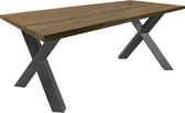 Eikenhouten tafel met gedraaid x-poot onderstel - warme bruine kleur
