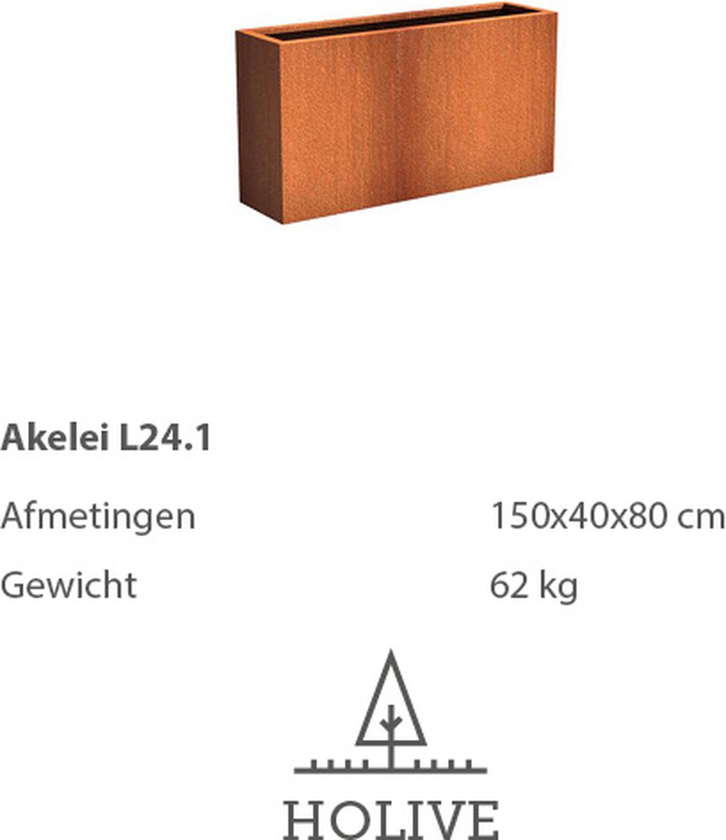 Cortenstaal Akelei L24.1 Rechthoek 150x40x80 cm. Plantenbak