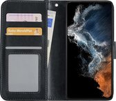 Hoes Geschikt voor Samsung S22 Hoesje Book Case Hoes Flip Cover Wallet Bookcase - Zwart.