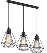 Luxiqo® Industriële Hanglamp - 3 Lichtpunten - Metalen Hanglampen - LED - Metaal - Plafondlamp - Eetkamer Lamp - Pendellamp - E27 fitting - Excl. Lichtbronnen - Strip - Zwart