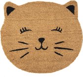 Clayre & Eef Deurmat Kat 50x44 cm Bruin Zwart Kokosvezel Pvc Rond Kokosmat