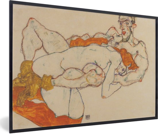Fotolijst incl. Poster - Liebespaar - schilderij van Egon Schiele - 60x40 cm - Posterlijst