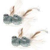 4x stuks decoratie vogels op clip glitter ijsblauw 11 cm - Decoratievogeltjes/kerstboomversiering/bruiloftversiering