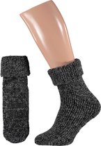 Apollo | Wollen Huissok heren | Zwart | Maat 39/42 | Huissokken heren | Fluffy sokken | Slofsokken | Huissokken anti slip | Warme sokken | Winter sokken