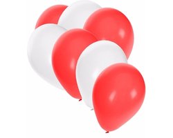30x Ballonnen wit en rood - 27 cm - rode / witte versiering