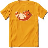 Schattige kat T-Shirt Grappig | Dieren katten Kleding Kado Heren / Dames | Animal Skateboard Cadeau shirt - Geel - L