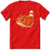 Jagende kat T-Shirt Grappig | Dieren katten Kleding Kado Heren / Dames | Animal Skateboard Cadeau shirt - Rood - XXL