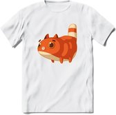 Jagende kat T-Shirt Grappig | Dieren katten Kleding Kado Heren / Dames | Animal Skateboard Cadeau shirt - Wit - XL