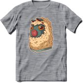 Casual lama T-Shirt Grappig | Dieren alpaca Kleding Kado Heren / Dames | Animal Skateboard Cadeau shirt - Donker Grijs - Gemaleerd - XL