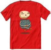 Casual skelet T-Shirt Grappig | Dieren halloween Kleding Kado Heren / Dames | Animal Skateboard Cadeau shirt - Rood - XXL