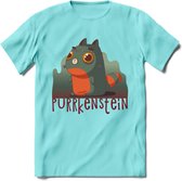 Monster van Purrkenstein T-Shirt Grappig | Dieren katten halloween Kleding Kado Heren / Dames | Animal Skateboard Cadeau shirt - Licht Blauw - S