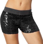 Wilbers - Jaren 80 & 90 Kostuum - Hotpants Pailletten Zwart Vrouw - zwart - Maat 42 - Carnavalskleding - Verkleedkleding