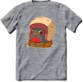 Duif met helm T-Shirt Grappig | Dieren vogel Kleding Kado Heren / Dames | Animal Skateboard Cadeau shirt - Donker Grijs - Gemaleerd - L
