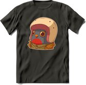 Duif met helm T-Shirt Grappig | Dieren vogel Kleding Kado Heren / Dames | Animal Skateboard Cadeau shirt - Donker Grijs - L