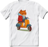 Casual scooter kat T-Shirt Grappig | Dieren katten Kleding Kado Heren / Dames | Animal Skateboard Cadeau shirt - Wit - M