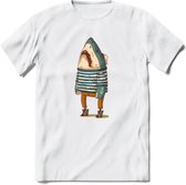 Casual haai matroos T-Shirt Grappig | Dieren vissen Kleding Kado Heren / Dames | Animal Skateboard Cadeau shirt - Wit - M
