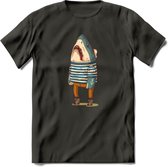 Casual haai matroos T-Shirt Grappig | Dieren vissen Kleding Kado Heren / Dames | Animal Skateboard Cadeau shirt - Donker Grijs - 3XL
