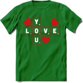 Love You - Valentijn T-Shirt | Grappig Valentijnsdag Cadeautje voor Hem en Haar | Dames - Heren - Unisex | Kleding Cadeau | - Donker Groen - M