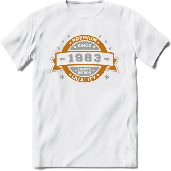 Premium Since 1983 T-Shirt | Goud - Zilver | Grappig Verjaardag Kleding Cadeau Shirt | Dames - Heren - Unisex Tshirt | - Wit - M