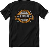 Premium Since 1996 T-Shirt | Goud - Zilver | Grappig Verjaardag Kleding Cadeau Shirt | Dames - Heren - Unisex Tshirt | - Zwart - 3XL