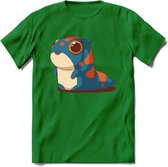 Schattige monster kat T-Shirt Grappig | Dieren katten Kleding Kado Heren / Dames | Animal Skateboard Cadeau shirt - Donker Groen - XXL