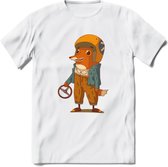 Casual race vos T-Shirt Grappig | Dieren honden Kleding Kado Heren / Dames | Animal Skateboard Cadeau shirt - Wit - L