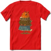 Casual vos T-Shirt Grappig | Dieren honden Kleding Kado Heren / Dames | Animal Skateboard Cadeau shirt - Rood - M
