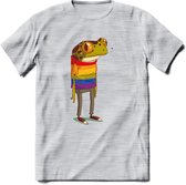 Casual gay pride kikker T-Shirt Grappig | Dieren reptiel Kleding Kado Heren / Dames | Animal Skateboard Cadeau shirt - Licht Grijs - Gemaleerd - XXL