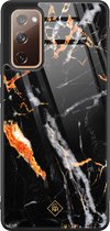 Samsung S20 FE hoesje glass - Marmer zwart oranje | Samsung Galaxy S20 case | Hardcase backcover zwart