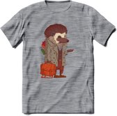 Casual egel T-Shirt Grappig | Dieren herfst Kleding Kado Heren / Dames | Animal Skateboard Cadeau shirt - Donker Grijs - Gemaleerd - 3XL
