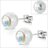 Aramat jewels ® - Pareloorbellen spiraal wit multikleur staal 9.5mm