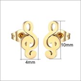 Aramat jewels ® - Oorknoppen muzieksleutel goudkleurig chirurgisch staal 10mm x 4mm