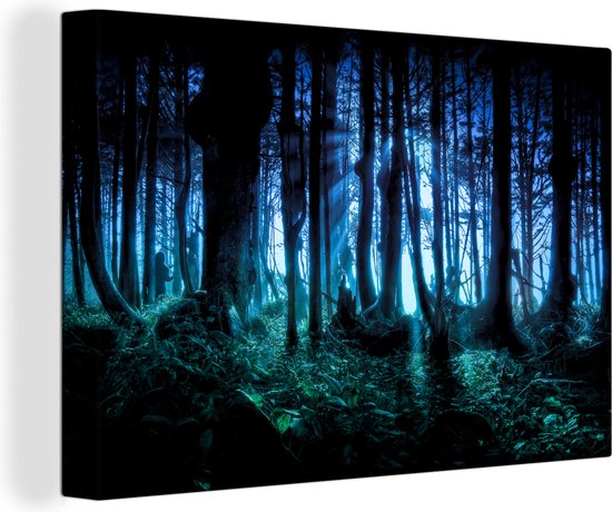 Tableau sur toile Forêt sombre et Blauw - 120x80 cm - Décoration murale |  bol