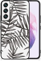 Smartphone Hoesje Geschikt voor Samsung Galaxy S22 Back Case TPU Siliconen Hoesje met Zwarte rand Leaves Grey