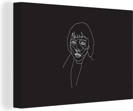 Canvas schilderij 30x20 cm - Wanddecoratie Line art - Gezicht - Vrouw - Muurdecoratie woonkamer - Slaapkamer decoratie - Kamer accessoires - Schilderijen op canvas
