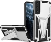 Coque Samsung Galaxy S22 Plus - Mobigear - Série Armor Stand - Coque arrière en plastique rigide - Argent - Coque adaptée pour Samsung Galaxy S22 Plus