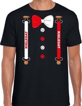 Carnaval t-shirt Kielegat bretels en strik voor heren - zwart - Breda - Carnavalsshirt / verkleedkleding S