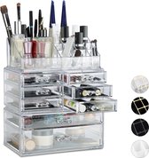 Relaxdays 1x make-up organizer - transparant - cosmetica - acryl - stapelbaar - 8 lades