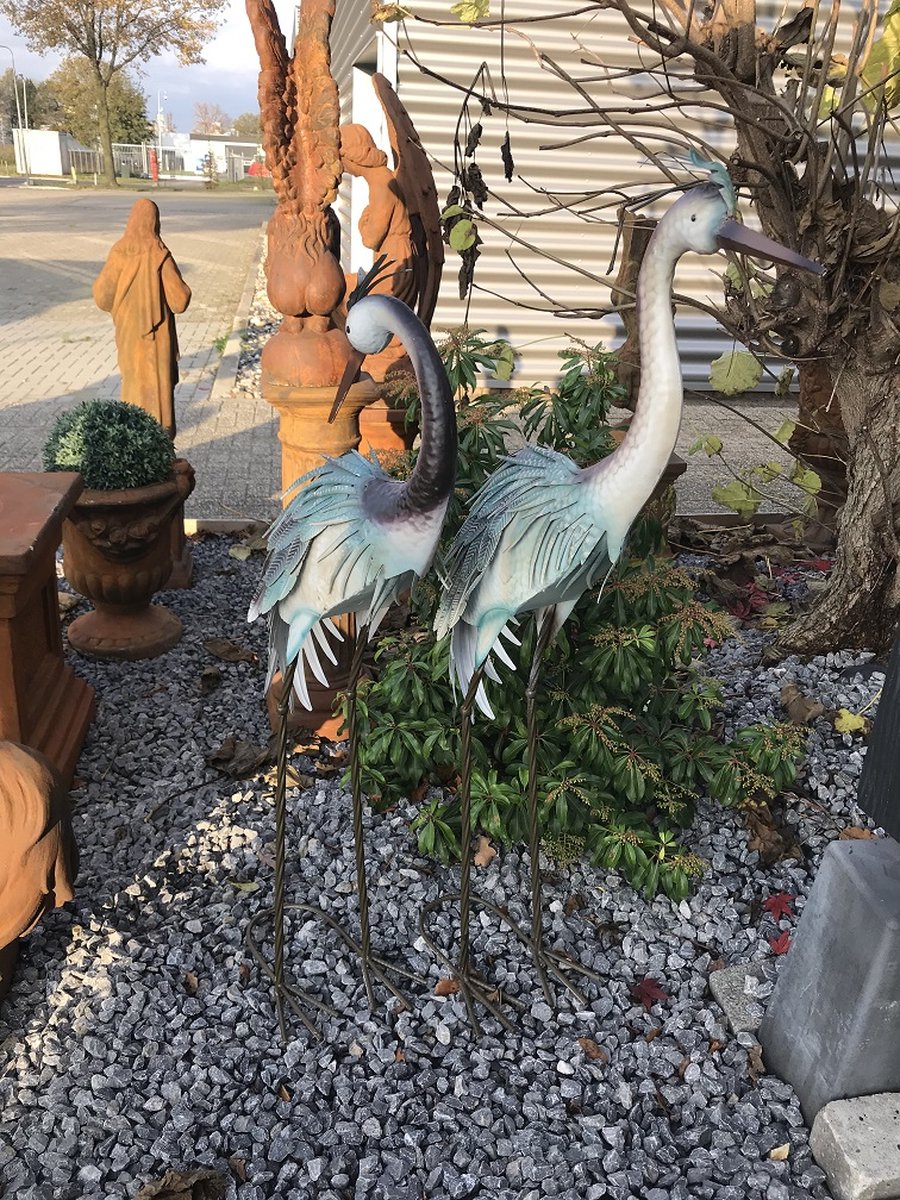 chisheen Grote tuinkraan standbeelden buiten sculpturen, metalen tuin kunst reiger standbeelden staande voor binnen buiten decor, vogelbeelden voor patio gazon veranda decoraties, set van 2