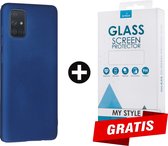 Siliconen Backcover Hoesje Samsung Galaxy A71 Blauw - Gratis Screen Protector - Telefoonhoesje - Smartphonehoesje
