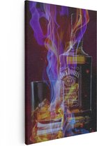 Artaza Canvas Schilderij Jack Daniels Fles in Vuur - 20x30 - Klein - Foto Op Canvas - Canvas Print