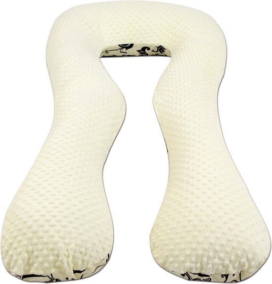 Zwangerschapskussen - 300 cm - minky dot en blaadjes - crème bruin van Mamaloes — afbeelding 3