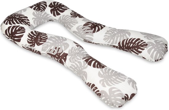 Voedingskussen - Zwangerschapskussen - 300 cm - 100% katoen - wit met bruin grijze bladeren