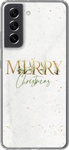 Geschikt voor Samsung Galaxy S21 FE hoesje - Kerst - Quotes - Merry Christmas - Spreuken - Goud - Siliconen Telefoonhoesje