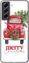 Geschikt voor Samsung Galaxy S21 FE hoesje - Kerst - Auto - Spreuken - Quotes - Merry Christmas - Siliconen Telefoonhoesje