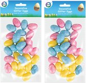 Set van 90x stuks glitter kunststof paaseitjes multi-kleur 3 cm - Paaseitjes voor Paastakken  - Paasversiering/decoratie Pasen